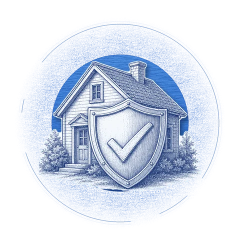 A house with a shield and check mark